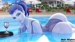 1girls 3d big_ass blizzard_entertainment female female_only laying_on_side noir-nights overwatch pool solo_female swimsuit widowmaker