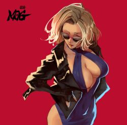 1girls big_breasts blonde_hair cleavage female female_only high-angle_view light-skinned_female milf mogeckko namco nina_williams silf sunglasses tekken tekken_8 tinted_eyewear