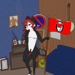 anthro antifa antifa_furry black_fur female_only furry furry_female red_fur red_hair