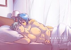 1boy 1girls abs bedroom big_pecs commission couple female kissing male male/female male_focus mondoart muscles muscular_male pecs romantic romantic_couple smile smiling straight tagme wholesome