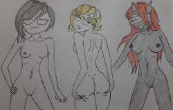 3girls ass ass_grab black_hair black_skin blonde_hair breasts drawing drawn eve_(the_binding_of_isaac) female female_only handdrawn hotline lilith_(the_binding_of_isaac) magdalene_(the_binding_of_isaac) multiple_girls red_hair simple_background small_breasts the_binding_of_isaac thick_thighs thin thin_waist white_background white_skin линь