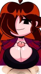 big_breasts black_eyes blushing breasts brown_hair brunette busty cleavage cleavage_overflow friday_night_funkin girlfriend_(friday_night_funkin) jacket kisakki large_breasts long_eyelashes long_hair looking_at_viewer paizuri paizuri_under_clothes penis penis_between_breasts red_jacket shiny shiny_breasts shiny_hair shiny_skin skindentation smile smiling smiling_at_viewer sweat sweatdrop sweating titfuck titfuck_under_clothes titjob trepidation_gf_(friday_night_funkin)