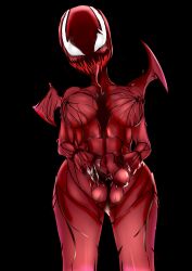 1futa ass balls big_breasts big_penis bodysuit breasts carnage_(marvel) claws clothed clothing corruption erection female futa_only futanari futanari_transformation kirisamecalhoun light-skinned_futanari light_skin living_clothes long_tongue maribel_hearn marvel navel pale_skin pussy sharp_teeth solo standing symbiote takeover thick_thighs touhou transformation