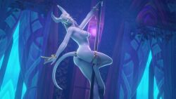 1girls 3d anal ass athletic_female breasts buttplug dildo draenei female female_only glasses hooves horns legs looking_at_viewer mystmantle nipples pole pole_dancing shiny_ass shiny_breasts shiny_skin solo tail thighs warcraft white_hair world_of_warcraft wow