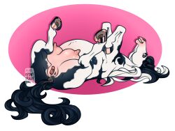 1girls a-pony anus ass black_and_white_hair black_hair clitoris crotchboobs curled_hair digital_drawing_(artwork) digital_media_(artwork) english_text equid equine eyelashes female female_only feral fur genitals grey_anus hair hi_res hooves hooves_up horse looking_at_viewer lying mammal mottled nipples no_humans nude on_back piebald pink_nipples pink_nose pink_pussy plump_labia pussy raised_hoof signature smile solo text uncensored white_hair