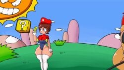 :3 animated bowser cartoony coin female_bowser flattened gameplay_mechanics hammer k-mac_(artist) laugh laughing lotikmac mario mario_(series) music nintendo no_panties rule_63 shortstack shortstackification shrinking sound sound_effects super_mario_bros. tagme video