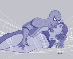 1boy 1girls bondage breasts clothed_male_nude_female cmnf dark-skinned_female dark_skin female fingering hair_on_head human interracial machiavelien male marvel marvel_cinematic_universe marvel_comics michelle_jones monochrome naked_female nipples nude_female peter_parker pussy_grab restrained spider-man spider-man_(series) spider-man_(tom_holland) superhero tied_arms tied_up tom_holland webbing webs zendaya