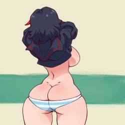 1girls 2022 ass ass_cleavage back_view big_ass big_breasts black_hair blue_and_white_striped_panties blue_striped_panties butt_crack canon_panties color female female_only kill_la_kill matoi_ryuuko meme n647 panties red_highlights ryukoredraw shimapan solo striped_panties thick_thighs thin_waist undressing voluptuous wide_hips