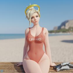 1girls 3d abs angela_ziegler artist_name athletic bench big_breasts blizzard_entertainment blonde_hair blue_eyes clothed facing_viewer female female_only fit fit_female headgear heroine high_resolution human large_breasts lifeguard lifeguard_mercy light-skinned_female light_skin looking_at_viewer lunchbox_3d mercy nipples_visible_through_clothing one-piece_swimsuit outdoors overwatch see-through see-through_clothing sitting smiling_at_viewer solo stomach swimsuit swiss thick_thighs thighs translucent_clothing twitter_username weapon