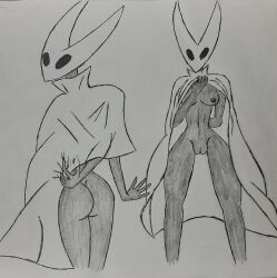 ass black_skin breasts handdrawn hollow_knight hornet_(hollow_knight) hotline insects pussy simple_background white_background линь