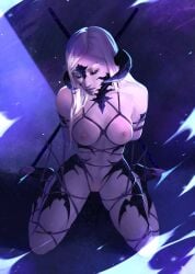 1girls au_ra bondage female female_only final_fantasy final_fantasy_xiv horns misami scales solo tail tied xaela