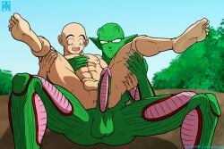 2022 2boys 3:2 alien alien_humanoid antennae_(anatomy) anus ass balls barefoot boner claws digital_media_(artwork) dragon_ball dragon_ball_z duo erection feet genitals green_body green_skin hi_res human humanoid krillin kuririn male male/male male_only mammal muscular namekian nipples not_furry nude open_mouth penis piccolo prismanoodle_(artist) smile uncensored yaoi