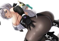 1girls 2021 absurdres alcohol animal_ears ass azur_lane backless_leotard black_footwear black_leotard breasts champagne champagne_bottle condom condom_packet_strip condom_wrapper elbow_gloves fake_animal_ears fake_tail female female female_focus female_only from_side gloves grey_hair high_heels highleg highleg_leotard highres holding holding_tray large_breasts leotard leotard_under_clothes mechanical_hands metal_gloves official_alternate_costume open_mouth pantyhose parted_hair playboy_bunny purple_eyes rabbit_ears rabbit_tail reno_(azur_lane) reno_(reno_bunnino)_(azur_lane) see-through_shirt shoes side-tie_leotard sideboob single_elbow_glove single_mechanical_hand solo solo_female squatting strapless strapless_leotard tail thong_leotard tray warden_(jadol_9) wrist_cuffs