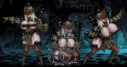 ambiguous_gender areola armor ass axe back_boob big_breasts black_clothing black_tentacles blush bodily_fluids bounty_hunter_(darkest_dungeon) breasts brown_knee_highs cleavage clothed clothed_sex clothing cum cum_in_ass cum_in_nipples cum_in_pussy cum_inside cum_on_breasts cum_on_leg cum_splatter darkest_dungeon digital_media_(artwork) duo female feral forced genital_fluids genitals gesture glistening glistening_body glistening_skin gloves hair handwear headgear helmet huge_breasts human kneeling lactation legwear light_body light_skin long_hair mammal melee_weapon milking_tentacles monster nipple_fetish nipple_penetration nipple_play nipples niur not_furry nude open_mouth panties penetration penile pointing pussy rape restrained sex side-tie_panties side_boob tentacle tentacle_monster tentacle_rape tentacle_sex tentacle_sucking_breasts text thigh_highs underwear url vaginal_penetration video_games weapon white_hair worm