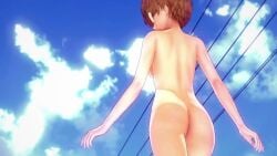 1girls 3d animated anus ass casual effineffer exhibitionism female human large_ass light-skinned_female looking_at_viewer looking_back low-angle_view medium_breasts naked no_sound nude outdoors persona persona_4 public pussy satonaka_chie short_hair solo_female solo_focus streaking thick_thighs vagina video walking webm