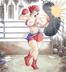 1girls abs boxing boxing_gloves boxing_ring breasts cleavage clothing commission female female_only fire_emblem fire_emblem_fates footwear gloves gym handwear hinoka_(fire_emblem) human medium_breasts muscular muscular_female nintendo pale_skin punching_bag red_boxing_gloves red_eyes red_gloves red_hair smile solo sportswear tank_top tuteheavy