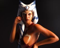 1girls 3d aged_up ahsoka_tano alien alien_girl athletic athletic_female big_lips blue_eyes celebrity close-up drinkerofskies female female_only female_protagonist fit fit_female highres jedi montrals older orange_skin revealing_clothes rosario_dawson sideboob solo star_wars star_wars_rebels togruta