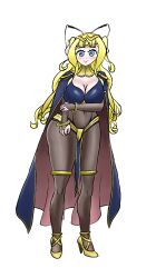 1girls alternate_costume bangs blonde_hair blue_eyes bodystocking breasts cape charlotte_(fire_emblem) cleavage cosplay female female_only fire_emblem fire_emblem_awakening fire_emblem_fates large_breasts long_hair looking_at_viewer nintendo smile solo tharja_(fire_emblem)_(cosplay) thick_thighs thighs wide_hips zackshun