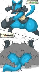 absurd_res anthro anthro_penetrated ass balls big_balls big_cock big_penis enigi09 from_front_position fucked_senseless gameplay_mechanics gay genitals hi_res instant_loss_2koma lucario male male/male male_only male_penetrating mating_press nintendo penetration penis pokefilia pokemon pokemon_(species) rape sex simple_background video_games white_background