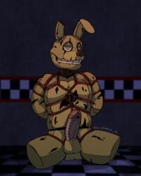 4:5 absurd_res animatronic balls bondage bound five_nights_at_freddy's five_nights_at_freddy's_3 fur genitals green_body green_fur green_skin grey_eyes hi_res lagomorph legless leporid machine male male_only mammal mechanic metallic penis pupils rabbit red_rope restraints robot rope rope_bondage rope_harness scottgames small_pupils solo solo_focus spicyramen springtrap springtrap_(fnaf) video_games william_afton withered