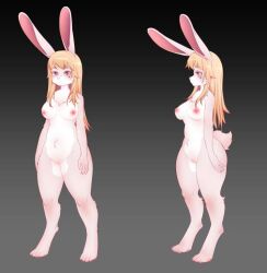 animal_ears animal_hands barefoot black_background blonde_hair body_fur breasts bunny_ears bunny_girl bunny_tail digitigrade expressionless feet female full_body fur furry furry_female furry_only groin long_hair multiple_views naked navel nipples nude original pink_eyes pussy rabbit_ears rabbit_girl rabbit_tail simple_background tail thighs turnaround xiaomi_(bbtco)