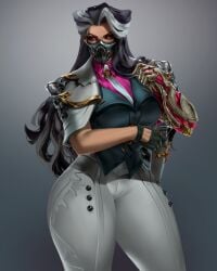 1girls female large_ass large_breasts league_of_legends looking_at_viewer mature_female renata_glasc simple_background thick thick_thighs thighs