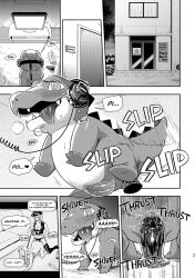 2015 amagi_brilliant_park anal anal_masturbation anal_sex animal_genitalia censor_bar comic crocodile crocodilian crocodylid decensored dialogue dildo dildo_sitting duo erection female female/female genital_slit genitals greyscale harusuke hi_res human human_on_human male mammal masturbation monochrome penetration penis reptile scalie sex_toy slit teeth text tongue toying_self translated wanipi