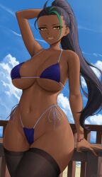 1girls aged_up bikini black_hair breasts brown_eyes brown_skin dark-skinned_female dark_skin female huge_breasts large_breasts long_hair nemona_(pokemon) nintendo pokemon pokemon_sv thick_thighs wide_hips zaphn