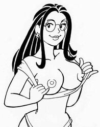 1girls big_breasts black_hair breasts breasts_out clothed flashing glasses latina monica's_gang monochrome shirt_pull smile smiling smiling_at_viewer tagme teenager tina_(tdm) turma_da_monica vicente