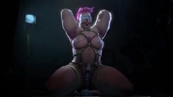 1girls 3d animated armpit_hair ball_gag blindfold bondage female_focus female_only female_solo forced_orgasm hands_behind_head legs_apart legs_tied muscular muscular_female no_sound overwatch pink_hair solo_female tagme video zarya