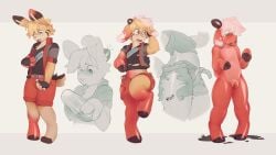 absurd_res ambiguous_gender anthro blonde_hair bottomwear bovid brown_body brown_fur cai_(relayoutpost) caprine clothed clothing confusion fur goat hair hi_res hooves lagomorph latex leporid living_latex living_rubber mammal nule nule_(character) null_bulge orange_body orange_fur pants potion rabbit red_latex red_rubber rubber solo tan_body tan_fur torn_clothing transformation transformation_potion transformation_sequence yellow_body yellow_fur