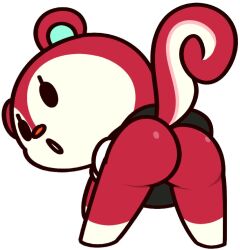 animal_crossing ass bending_over leaning_forward mob_face nintendo poppy_(animal_crossing) red_fur simple_background squirrel_tail tail upskirt vilepluff