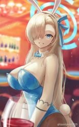 asuna_(blue_archive) asuna_(bunny)_(blue_archive) blonde_hair blue_archive blue_eyes blush bunnysuit cleavage large_breasts long_hair sauvignon smile