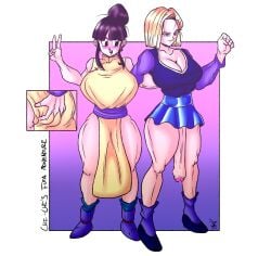 1futa 1girls android android_18 asian ass_grab big_breasts black_eyes black_hair blonde_hair blue_eyes breasts chichi clothed clothing curvy dragon_ball dragon_ball_super dragon_ball_z duo female fully_clothed futa_on_female futanari hair_bun hand_on_hip huge_ass huge_breasts huge_cock human imminent_sex light-skinned_female light-skinned_futanari light_skin looking_at_viewer milf mostly_clothed nude pale_skin penis santaima_z self_upload short_hair shounen_jump standing thick_thighs voluptuous wide_hips