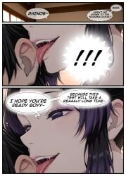 ai_generated comic demon_slayer ear_licking english_text kimetsu_no_yaiba kochou_shinobu parody purple_eyes shinobu_kocho speech_bubble teasing text
