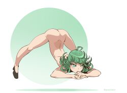 1girls creux green_eyes green_hair jack-o_pose one-punch_man skinny skinny_girl small_breasts tatsumaki