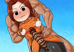 1boy 1girls alternate_breast_size big_penis blush breast_grab breasts chasocha dark-skinned_male erect_nipples female female_focus large_breasts large_penis male mii mii_gunner mii_gunner_(smash_4) mob_face muscular_male nintendo nipples o_o penis ripped_clothing super_smash_bros. super_smash_bros._for_nintendo_3ds_and_wii_u thigh_sex veiny_penis