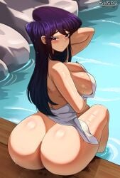 1girls 2d ass black_hair breasts female female_only hot_spring komi-san_wa_komyushou_desu komi_shouko light-skinned_female light_skin looking_at_viewer looking_back sol-sama_d2 solo solo_female tagme thighs towel towel_only water
