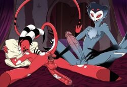 2boys ai_generated anal_gape anal_juice anthro anus balls bed bedroom big_penis blitzo_(helluva_boss) canon_couple demon duo faggot faggots foreskin furry furry_male gape gaping gaping_anus gay hellaverse helluva_boss humanoid imminent_anal imminent_penetration imminent_sex imp long_penis lying_on_bed novelai owl penis precum precum_drip sleeping stable_diffusion stolas_(helluva_boss) uncut veiny_penis vivienne_medrano vivziepop yaoi