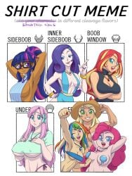 6+girls 7girls abs applejack_(mlp) aqua_eyes armpits blonde_hair blue_eyes breasts brother-tico dark-skinned_female equestria_girls erect_nipples female female_only fluttershy_(mlp) freckles friendship_is_magic glasses green_eyes huge_breasts large_breasts magenta_hair medium_breasts meme my_little_pony necklace nipple_bulge pasties pink_hair pinkie_pie_(mlp) pokies purple_eyes purple_hair rainbow_dash_(mlp) rainbow_hair rarity_(eg) red_hair sci-twi shirt_cut_meme sideboob smooth_skin sunset_shimmer twilight_sparkle_(mlp) wink