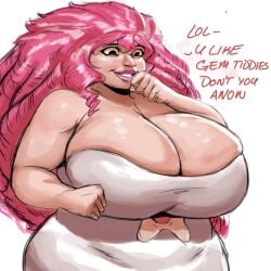 bbw cartoon_network chubby chubby_female cleavage clothed clothing dialogue grabbing_own_breast huge_breasts humanoid light-skinned_female light_skin mature_female meme milf mother overweight overweight_female pink_hair redblacktac rose_quartz_(steven_universe) shitpost smile steven_universe text voluptuous