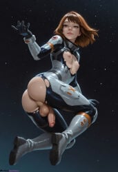 ai_generated ass astronaut backsack beautiful butt cute femboy flat_chest floating horny_cultist_artist looking_back medium_hair nipples patreon penis sexy space spacesuit torn_clothes trap