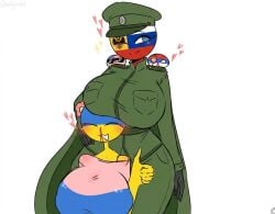 blue_eye flower_on_head gloves hearts_around_head kak0yt0_chel_style military_hat military_uniform russian_empire_(countryhumans) serbia_(countryhumans) star_(symbol) ukraine_(countryhumans) united_states_of_america_(countryhumans) winking_eye