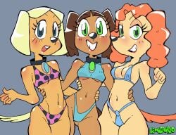 3girls bikini blue_eyes brandy_&_mr_whiskers brandy_harrington breasts dog dog_ears dog_girl dog_tail eyelashes female female_focus female_only green_eyes lemuzaurio looking_at_viewer sandy_carington small_breasts smile smiling smiling_at_viewer solo solo_female solo_focus swimsuit tagme tiffany_turlington