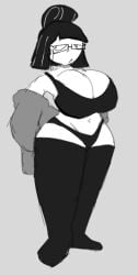 big_breasts black_hair bra female female_only glasses huge_breasts in_stars_and_time mature_female odile_(in_stars_and_time) panties sketch stockings underwear