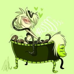addison_(zoophobia) bath bathtub bestiality controversial controversy feminine_male girly hearts hearts_around_head male official_art snake snakes solo_male vivziepop vivzmind zoophilia zoophobia