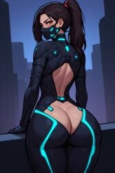 ai_generated ass_focus bodysuit exposed_back face_mask looking_back perchance_ai perfect_ass ponytail presenting_ass