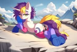 alternate_character alternate_version anus blushing butt chest_fluff clothes cloud commission day dock ear_fluff ears_up explicit female friendship_is_magic full_body genitals lgbt looking_at_you looking_back looking_back_at_you lying_down mare mlp mlp_g4 my_little_pony nudity oc oc_only outdoors pegasus plot pony pride pride_month prone rock smiling smiling_at_you socks solo solo_female stone striped_socks vagina yuris_(artist)