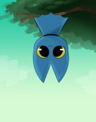 adorabat anthro bat bat_wings black_eyes blue_ears blue_fur blue_wings cartoon_network gynomorph hanging_from_branch intersex mao_mao:_heroes_of_pure_heart ota_(artist) smile solo tree upside_down wings yellow_sclera