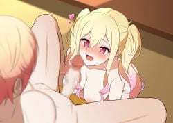 1boy 1girls blonde_hair blush breasts female incest naked nipples nude penis pink_eyes project_sekai sheryama tenma_saki tenma_tsukasa